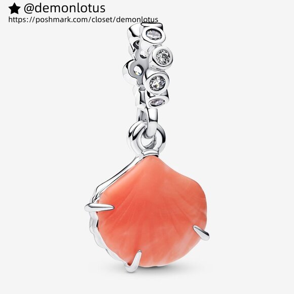 Pandora Coral-coloured Shell Double Dangle Charm - Picture 1 of 6